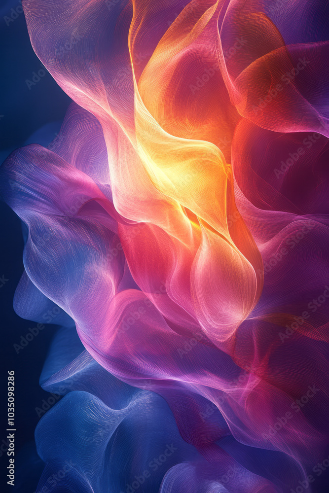 Aufkleber color spectrums in dynamic flow, shifting and twisting through space in an abstract, energetic displ