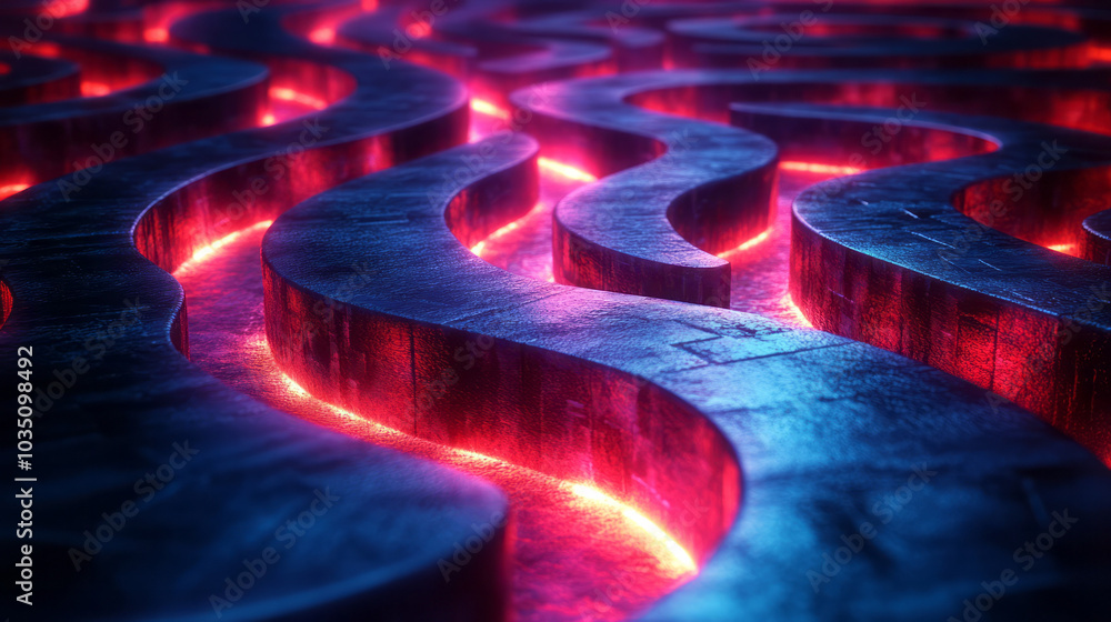 Poster a glowing maze of vibrant hues, forming an abstract representation of the mindâ€™s journey through c