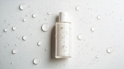 Clear Bottle with Water Droplets on White Surface