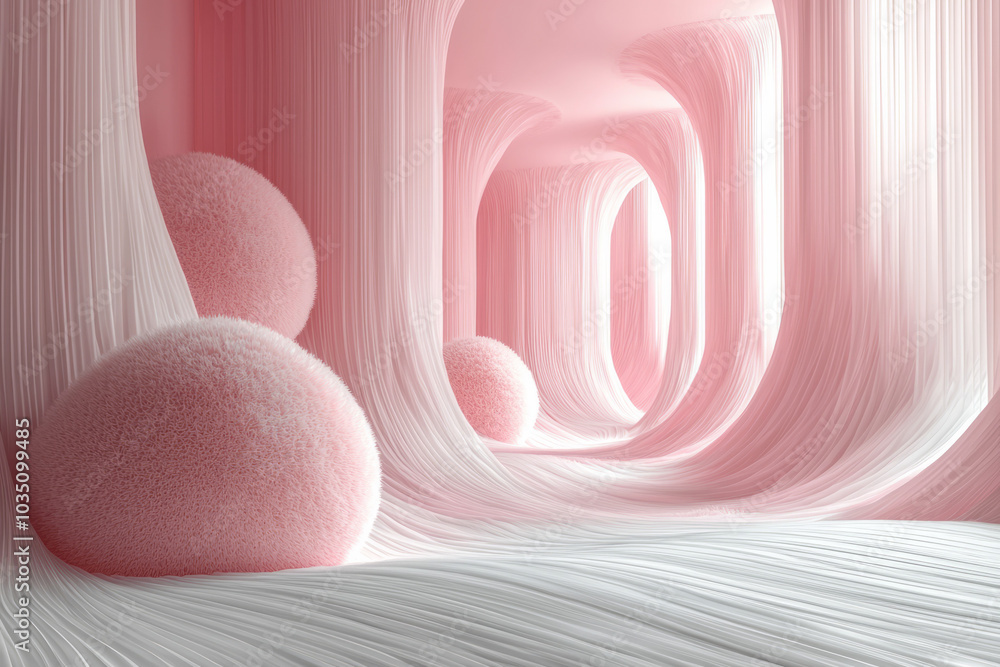 Aufkleber a minimalist composition featuring weightless 3d shapes with furry textures, connected by fine strin