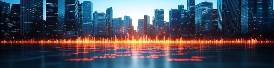 Abstract Graphs, Charts on a LinkedIn Banner with copy space, Cityscape Background, AI Generated