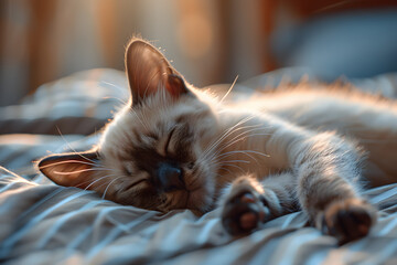 Balinese cat sleeping at home