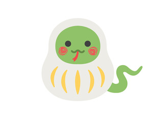 白色の達磨の衣装を着た、蛇のキャラクターのイラスト