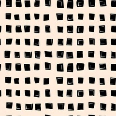 Minimalistic Black and White Seamless Pattern of Small Squares on Beige Background
