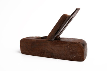 Old Wooden Planer Jointer Woodworking Tool Closeup Photo Isolated On White Background