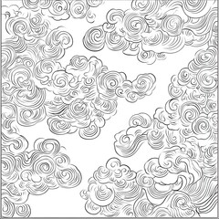 Fototapeta premium Minimalist Chinese Traditional Auspicious Cloud Pattern with Monochrome Line Drawing