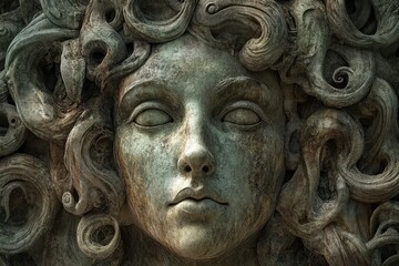 Obraz premium Medusa Antique Statue Sculpture - Portrayal of Ancient Face in Art