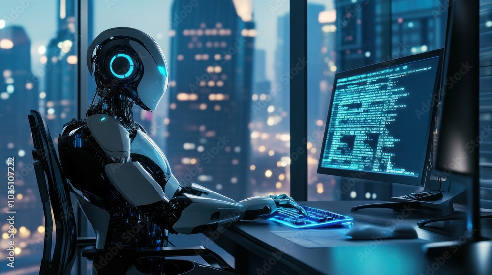 Poster robot programmer in the city