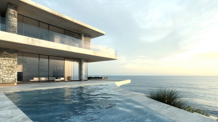 Fototapeta premium A contemporary villa by the ocean, with two stories