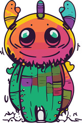 Playful Cartoon Creature: Whimsical Sticker Style Character Design ,Street Art or Sticker Style