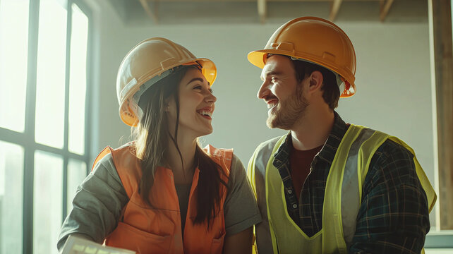 Happy Construction Worker and Partner Showing Off Positive Pregnancy Test While Relaxing..