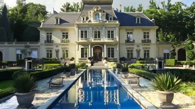 Romantic French chateau wedding with elegant gardens and fountains, Video