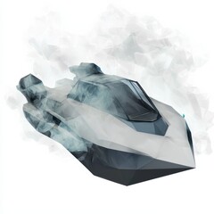 Obraz premium 3D Render, Low Poly style of a ghostly hovercraft with ethereal mist, on isolated white background