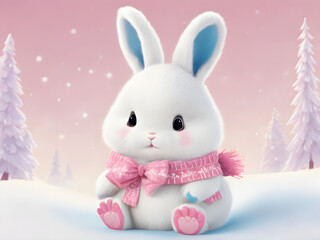 Obraz premium white rabbit with a bow