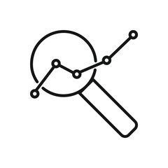 Editable vector icon of a magnifying glass over a graph, ideal for data analysis in presentations, websites, or apps