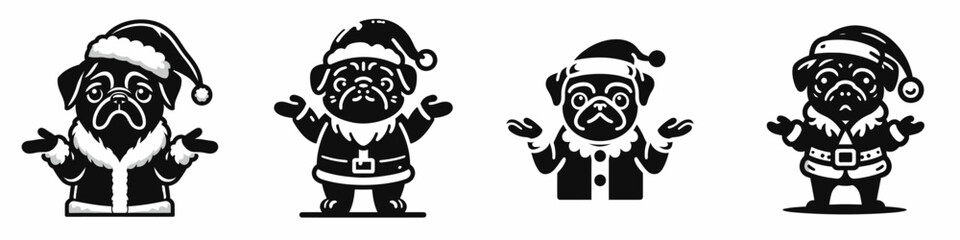 Obraz premium Pug dog in santa costume shrugs with holiday spirit