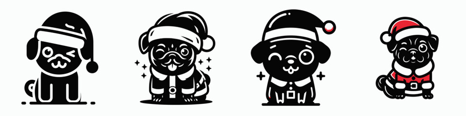 Winking pug in santa claus costume