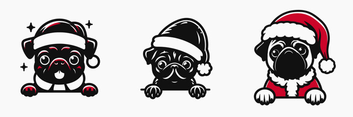 Pug peeking in santa claus costume