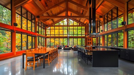 Fototapeta premium Harmonious Open Plan Contemporary Dining Kitchen and Living Space Design A modern and minimalist interior with a seamless flow between the cooking eating and relaxation areas