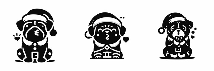 Pug in santa costume blowing a kiss