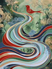 Birds in the forest art painting