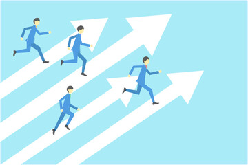 右肩上りの矢印と走るビジネスマン