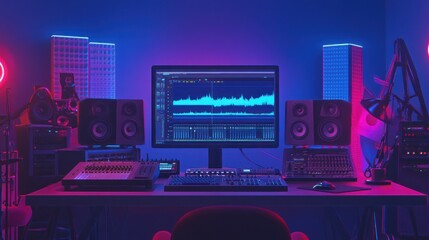 Music Studio Setup with Neon Lights