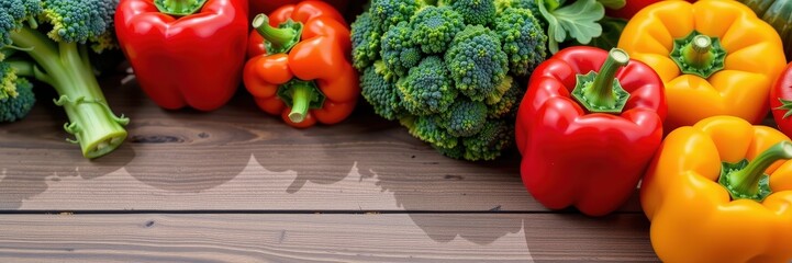 red and green peppers on wooden table
