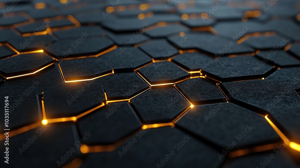 Poster Abstract Hexagonal Texture with Glowing Lines