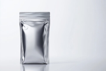 Silver metallic Foil Packaging Pouch on Transparent Background – Isolated Product Mockup