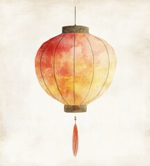 Obraz premium Colorful lantern hanging against a soft background, symbolizing warmth and celebration