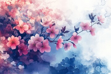 Obraz premium A painting of a branch with pink flowers