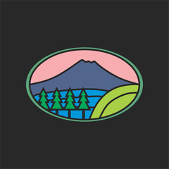 mountain and sun vector drawing design, suitable use for symbol, icon and logo