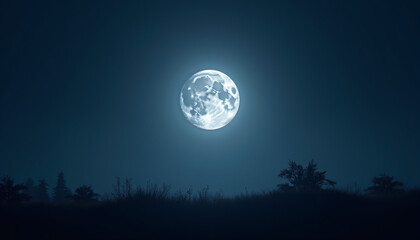 Naklejka premium Full Moon in a Dark Night Sky Over Trees