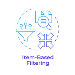 Item-based filtering blue gradient concept icon. Data collection, organization. Methodology, algorithms. Round shape line illustration. Abstract idea. Graphic design. Easy to use article, blog post