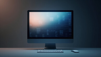 Fototapeta premium Desktop Computer Displaying Code on a Dark Screen