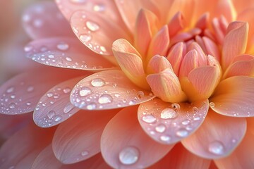 Fototapeta premium Soft flower petals gently touched by morning dew, vibrant natural lighting, ultrarealistic detail of texture and fragility