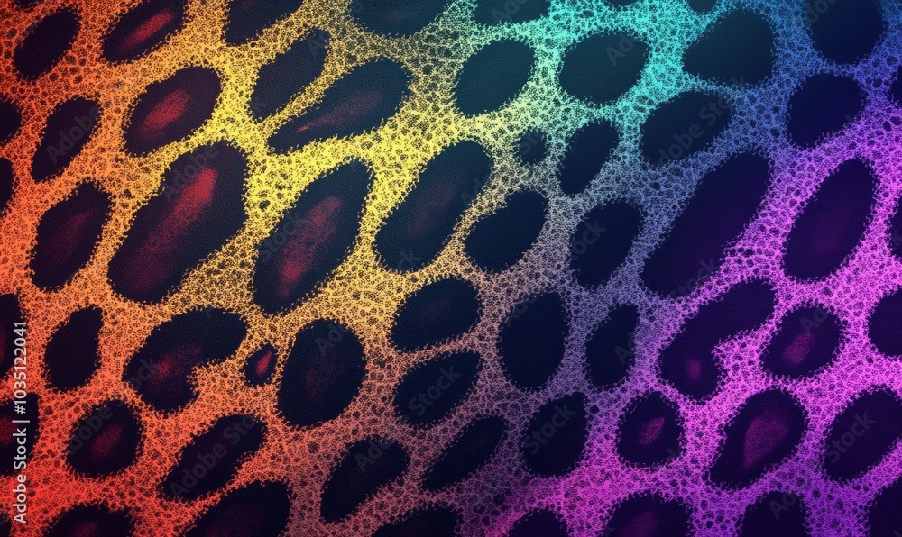 Poster a colorful pattern of spots with a rainbow background