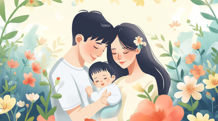 young couple holding baby