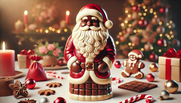 Schokoladen-Weihnachtsmann auf festlichem Tisch