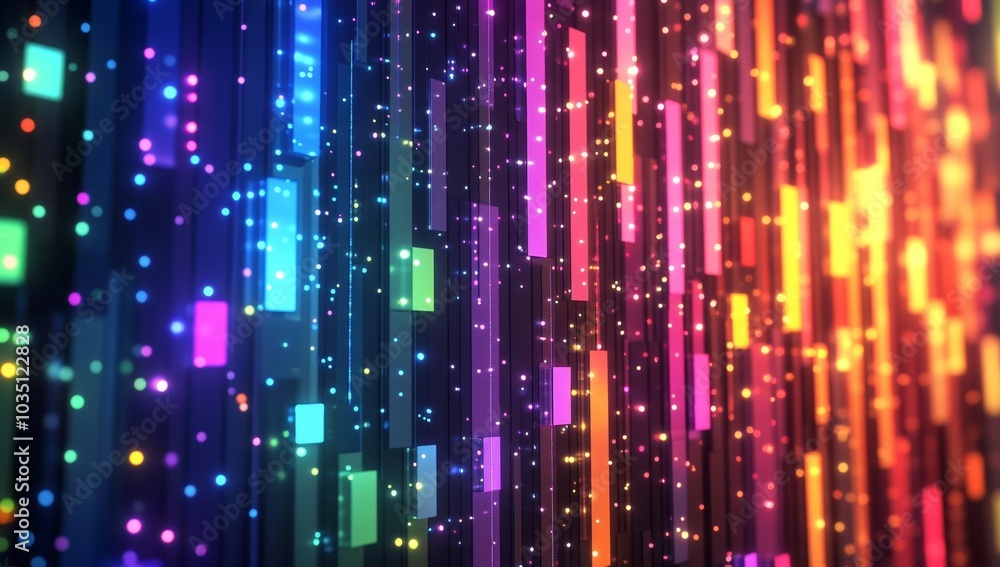 Poster a colorful, abstract background with many small squares of different colors