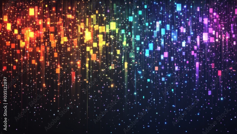 Poster a colorful, abstract background with many small squares of different colors