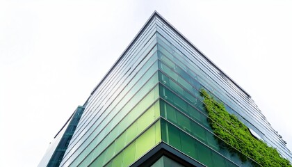 A modern, green building featuring a sleek fa&ccedil;ade with vertical gardens and a sharp, angular design against a cloudy sky.