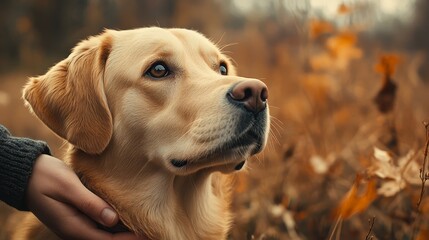 Golden Retriever Dog Portrait in Autumn Landscape