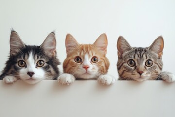 A group of cats are standing on a white board