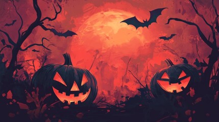 Spooky Halloween Night with Jack-O-Lanterns