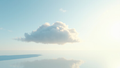 Obraz premium Single Cloud Floating in a Blue Sky Over a Calm Sea