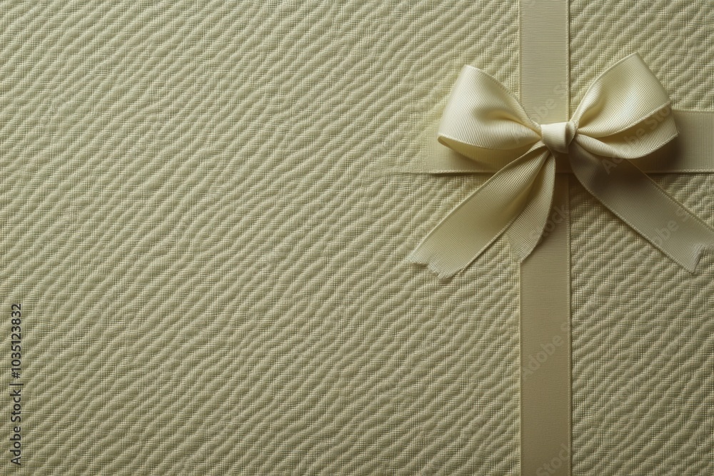 Poster a small gift box adorned with a soft ribbon sits elegantly in the corner against a textured, light-c