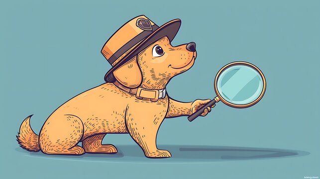 detective dog with magnifying glass and hat clip art preview
