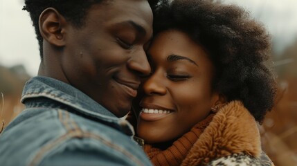 Couple enjoying a loving embrace outdoors, showcasing their connection and happiness in a committed relationship, surrounded by nature